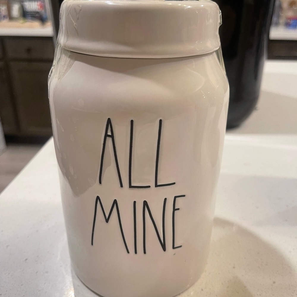 White Ceramic Canister with 'All Mine' Text